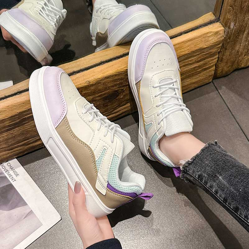 Women's white purple multi color stitch accents casual shoe sneaker 05